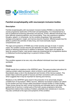 Familial Encephalopathy with Neuroserpin Inclusion Bodies