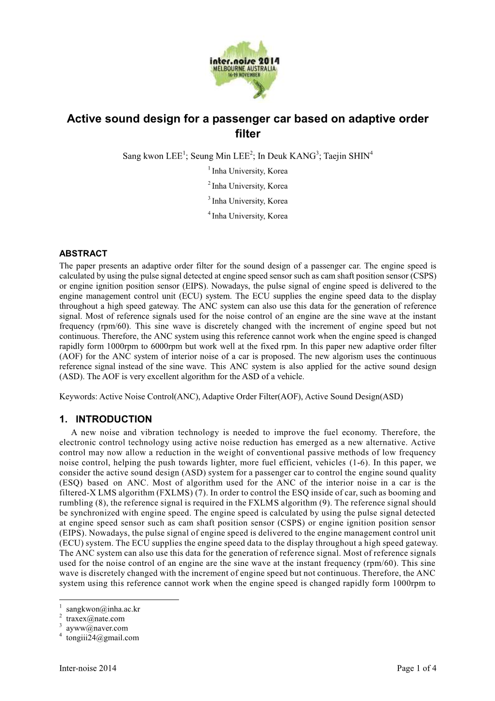 Active Sound Design for a Passenger Car Based on Adaptive Order Filter