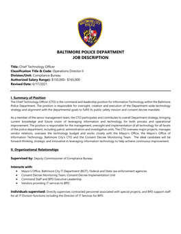 Chief Technology Officer- Baltimore Police Department