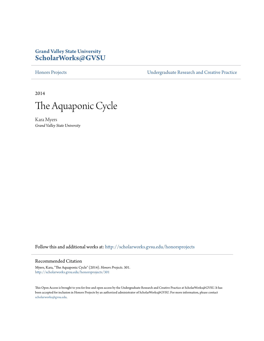 The Aquaponic Cycle Kara Myers Grand Valley State University