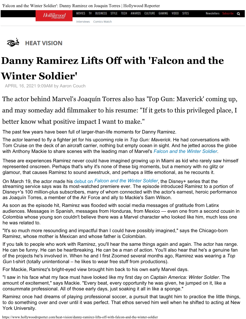 Danny Ramirez on Joaquin Torres | Hollywood Reporter