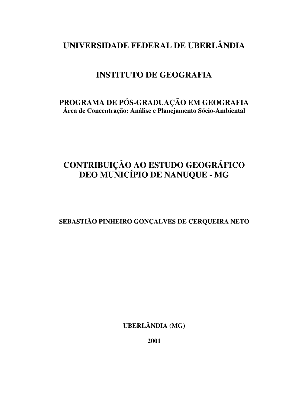 Universidade Federal De Uberlândia Instituto De Geografia