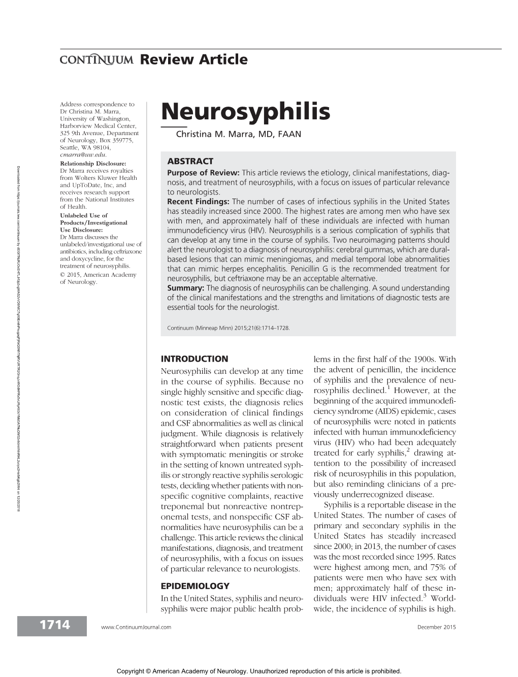 Neurosyphilis