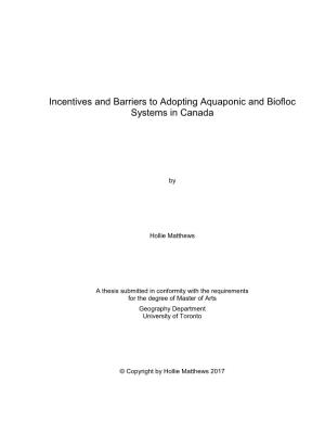 Incentives and Barriers to Adopting Aquaponic and Biofloc Systems in Canada