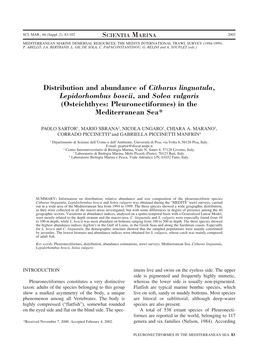 Distribution and Abundance of Citharus Linguatula, Lepidorhombus Boscii, and Solea Vulgaris (Osteichthyes: Pleuronectiformes) in the Mediterranean Sea*