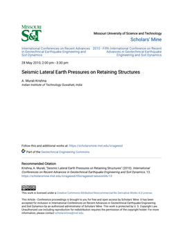 Seismic Lateral Earth Pressures on Retaining Structures