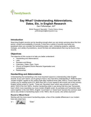 Understanding Abbreviations, Dates, Etc. in English Research