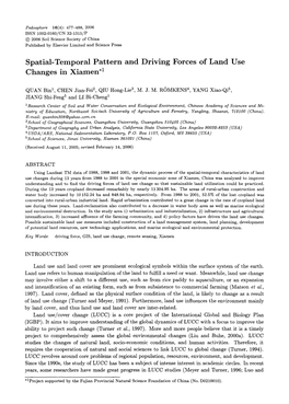Spatial-Temporal Pattern and Driving Forces of Land Use Changes in Xiamen*'