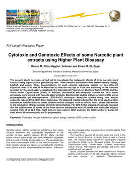 Cytotoxic and Genotoxic Effects of Some Narcotic Plant Extracts Using Higher Plant Bioassay