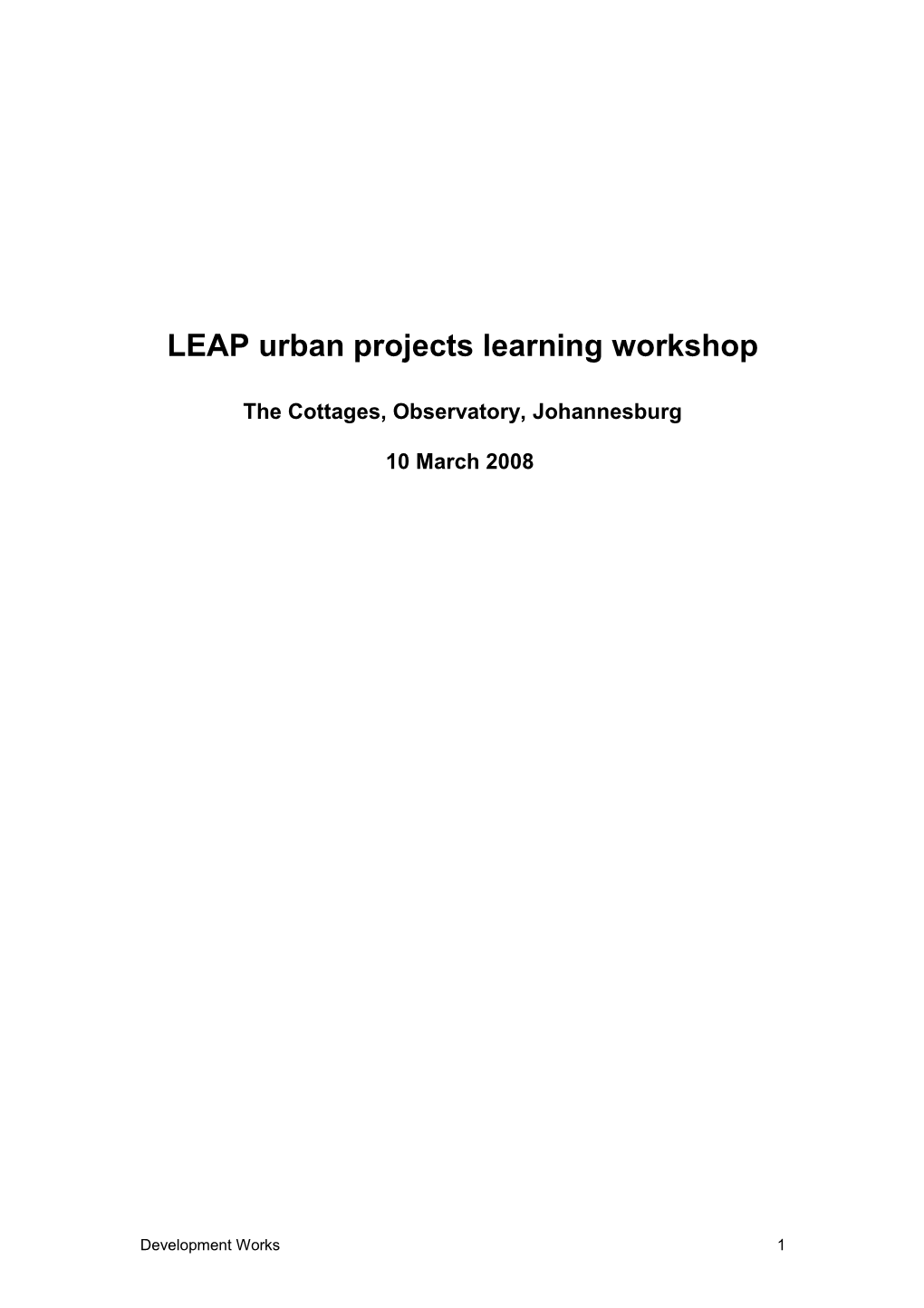 LEAP Urban Projects Learning Workshop