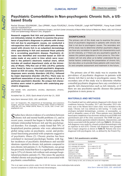 Psychiatric Comorbidities in Non-Psychogenic Chronic Itch, a US