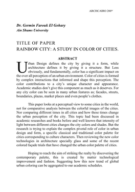 Rainbow City: a Study in Color of Cities