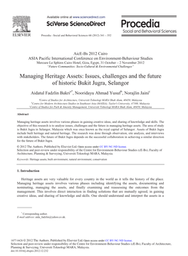 Managing Heritage Assets: Issues, Challenges and the Future of Historic Bukit Jugra, Selangor