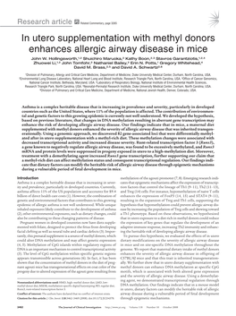 In Utero Supplementation with Methyl Donors Enhances Allergic Airway Disease in Mice John W