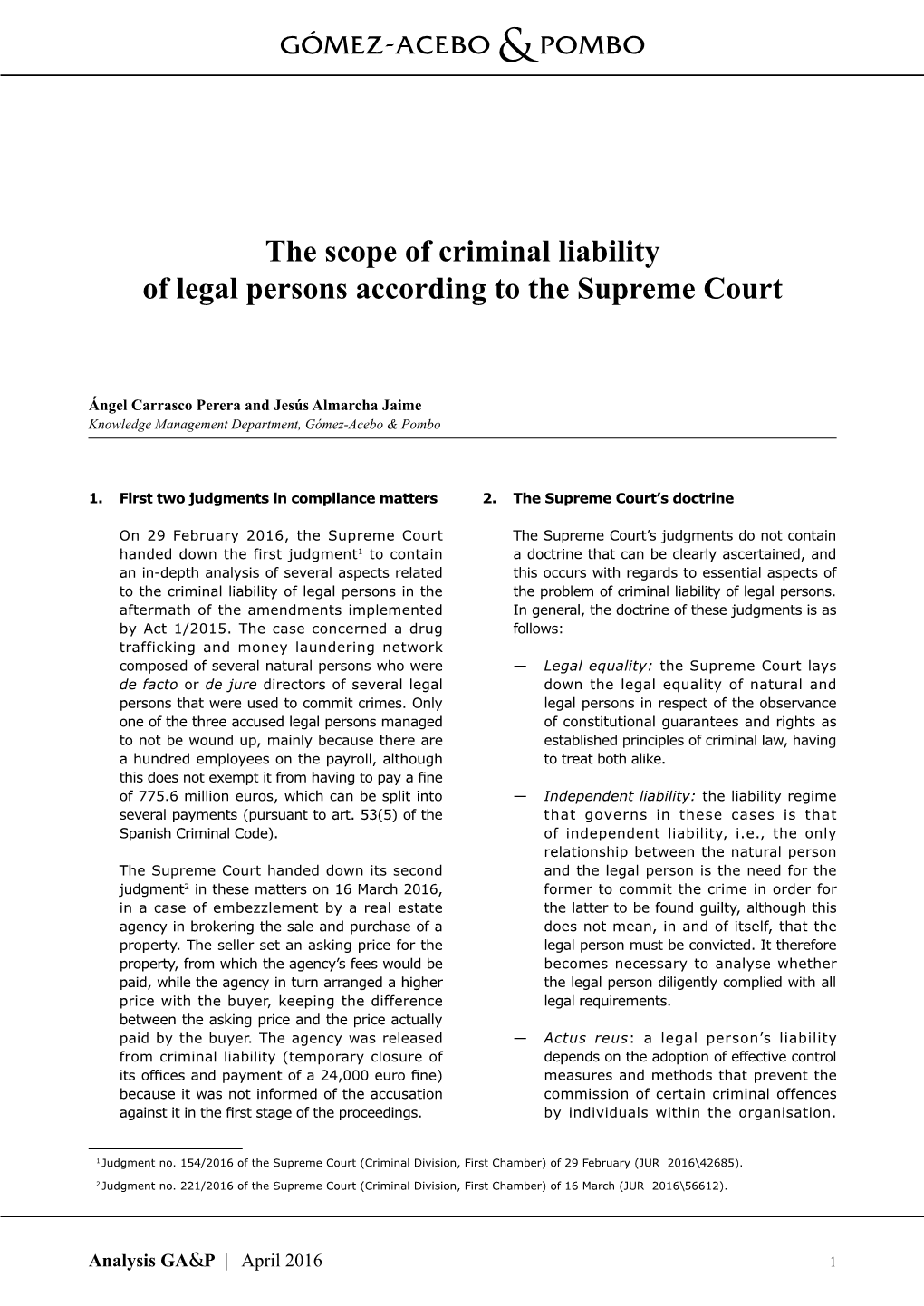 The Scope of Criminal Liability of Legal Persons According to the Supreme Court