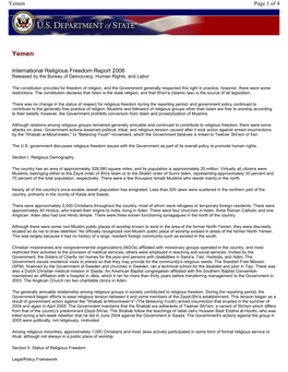International Religious Freedom Report 2006 Page 1 of 4 Yemen