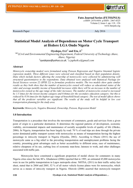 Statistical Model Analysis of Dependence on Motor Cycle