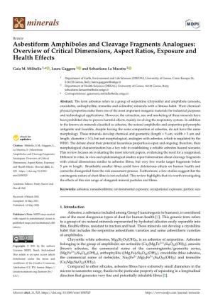 Asbestiform Amphiboles and Cleavage Fragments Analogues: Overview of Critical Dimensions, Aspect Ratios, Exposure and Health Effects