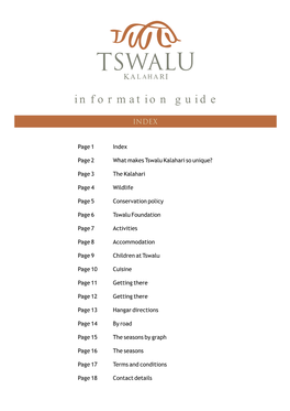 Tswalu Information Guide