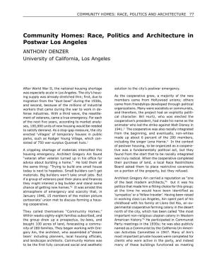 Community Homes: Race, Politics and Architecture in Postwar Los Angeles ANTHONY DENZER University of California, Los Angeles