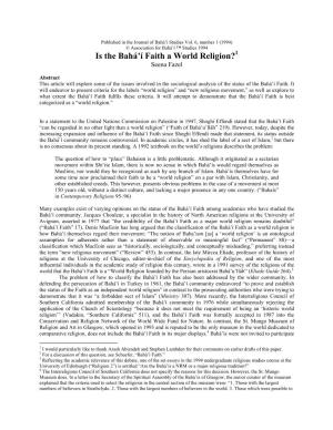 Is the Bahá'í Faith a World Religion?