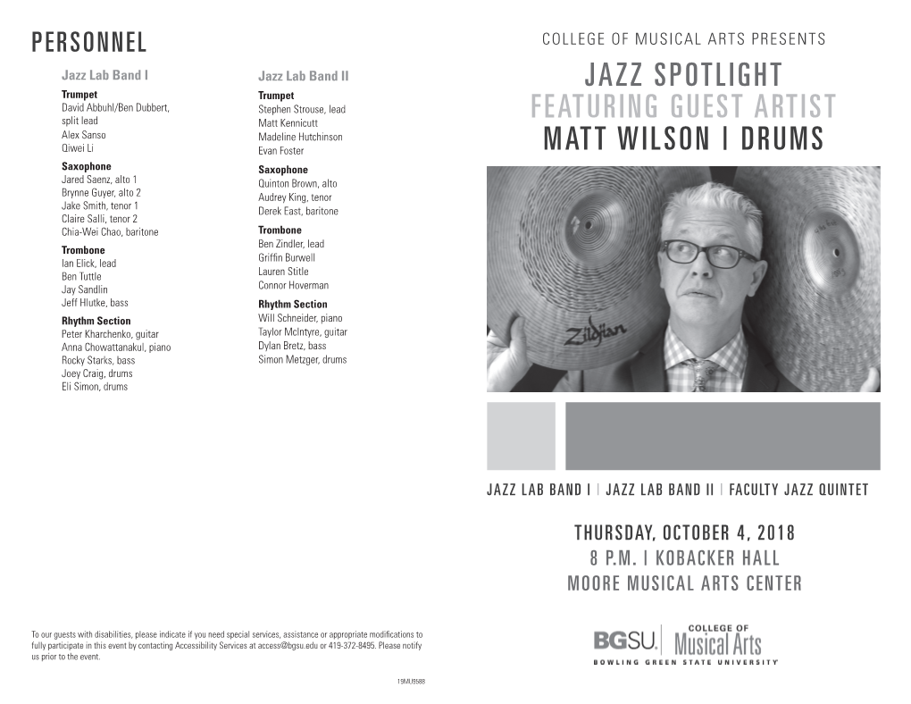 Jazz Spotlight Featuring Guest Artist Matt Wilson