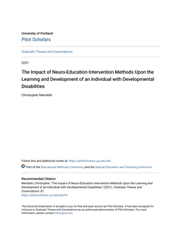 The Impact of Neuro-Education Intervention Methods Upon the Learning and Development of an Individual with Developmental Disabilities