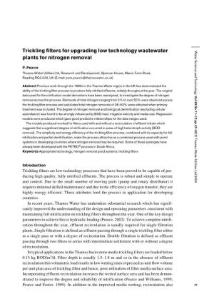 Trickling Filters for Upgrading Low Technology Wastewater Plants For