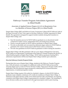 Pathways Transfer Program Articulation Agreement in Allied Health