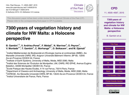 A Holocene Perspective Climate for NW Malta: a Holocene B