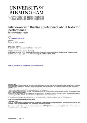 University of Birmingham Interviews with Theatre Practitioners About Texts