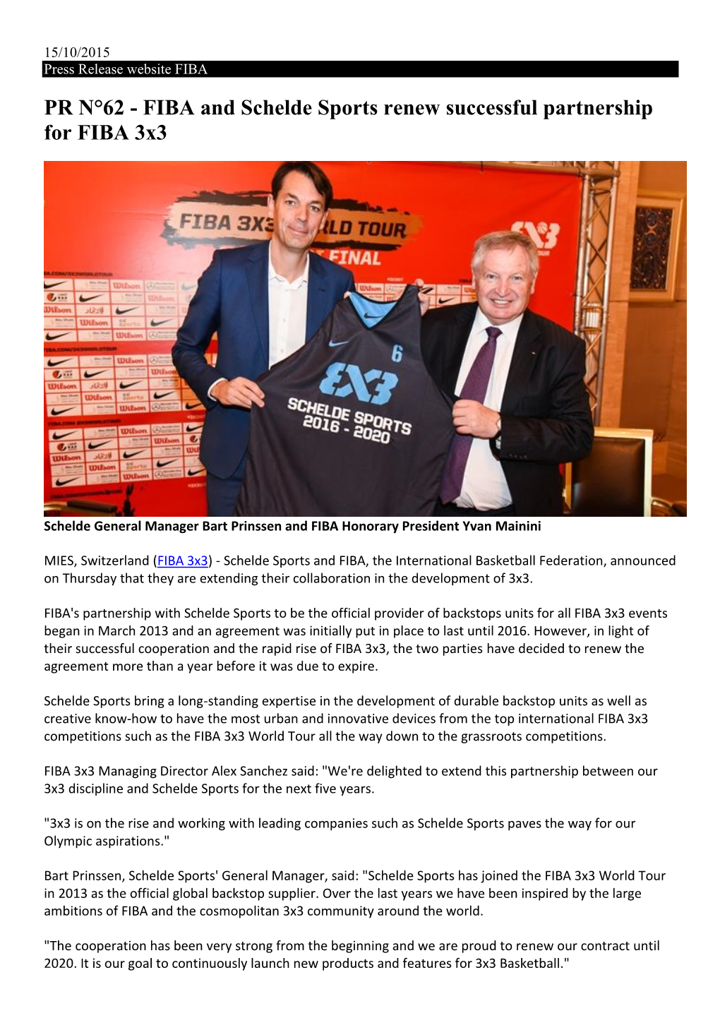 FIBA and Schelde Sports Renew Successful Partnership for FIBA 3X3