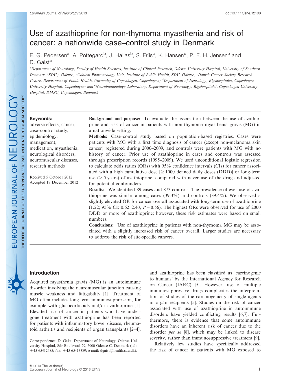 Use of Azathioprine for Nonthymoma Myasthenia and Risk of Cancer: A