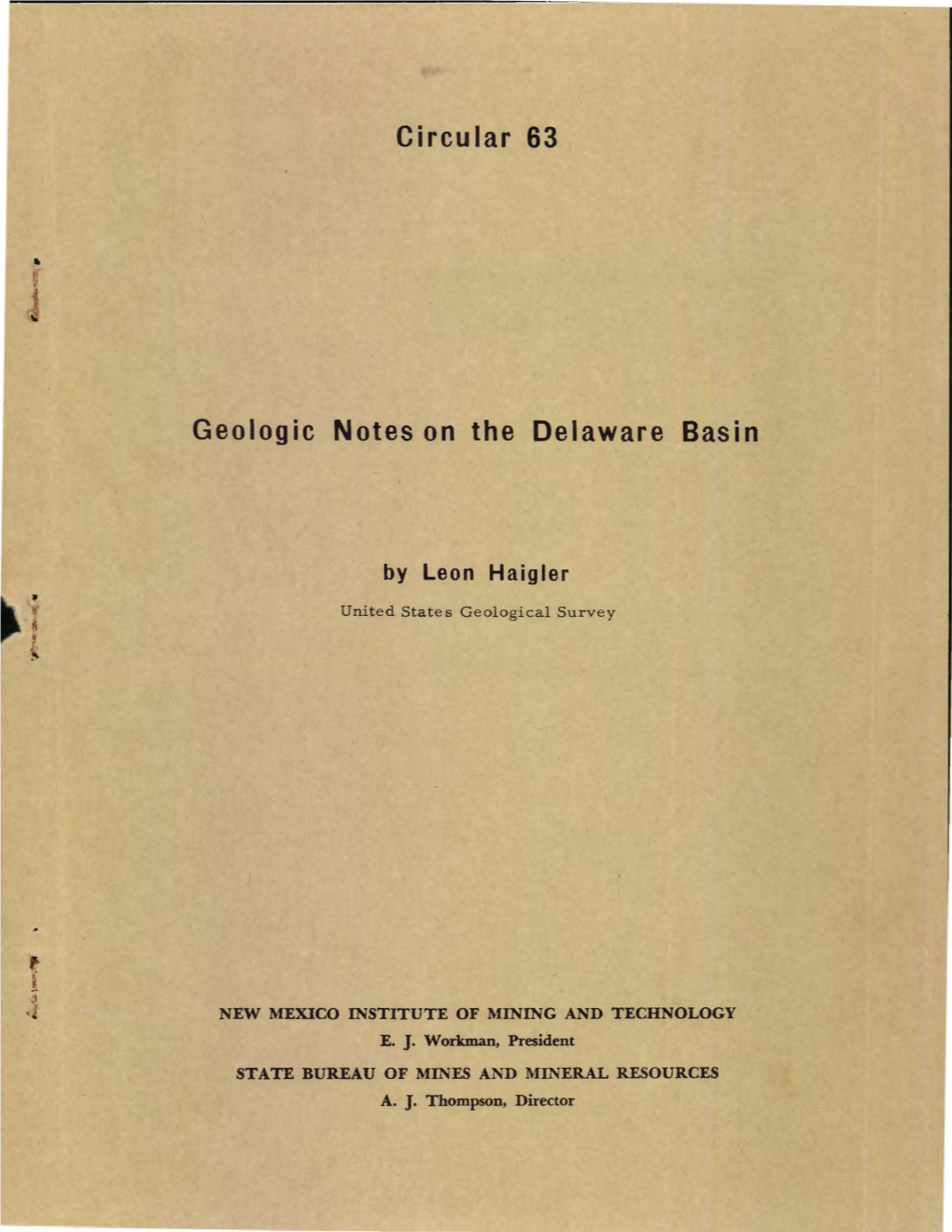 Geologic Notes on the Delaware Basin