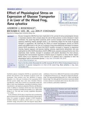 Effect of Physiological Stress on Expression of Glucose Transporter 2 in Liver of the Wood Frog, Rana Sylvatica ANDREW J