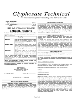 Glyphosate Technical for Manufacturing and Formulating Into Herbicides Only