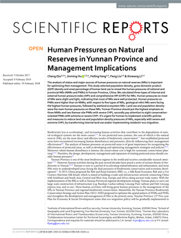 Human Pressures on Natural Reserves in Yunnan Province And