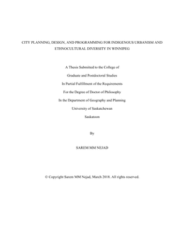 City Planning, Design, and Programming for Indigenous Urbanism and Ethnocultural Diversity in Winnipeg