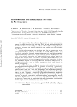 Diploid Males and Colony-Level Selection in Formica Ants