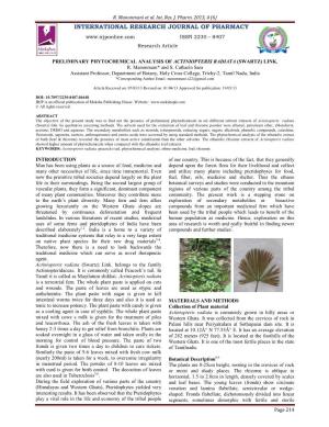 Preliminary Phytochemical Analysis of Actiniopteris Radiata (Swartz) Link