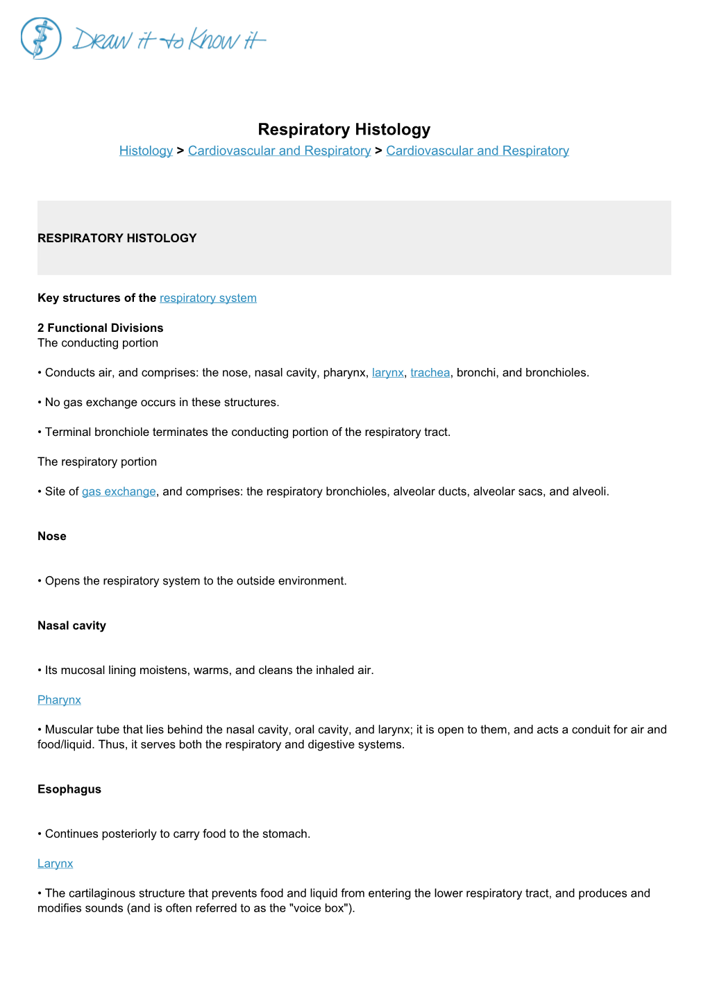 Respiratory Histology Histology > Cardiovascular and Respiratory > Cardiovascular and Respiratory