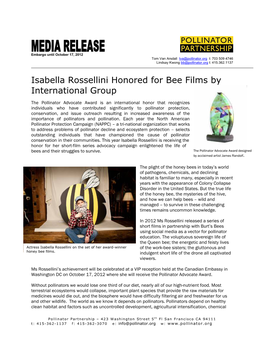 Isabella Rossellini Honored for Bee Films by International Group