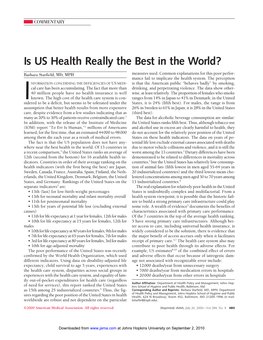 Is US Health Really the Best in the World?