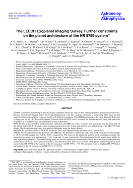 The LEECH Exoplanet Imaging Survey. Further Constraints on the Planet Architecture of the HR 8799 System?