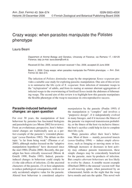 Crazy Wasps: When Parasites Manipulate the Polistes Phenotype