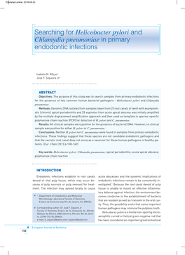 Searching for Helicobacter Pylori and Chlamydia Pneumoniae in Primary Endodontic Infections