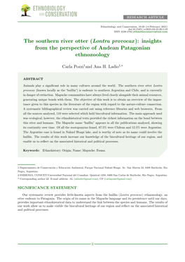 Lontra Provocax): Insights from the Perspective of Andean Patagonian Ethnozoology