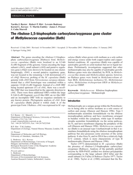 The Ribulose-1,5-Bisphosphate Carboxylase/Oxygenase Gene Cluster of Methylococcus Capsulatus (Bath)