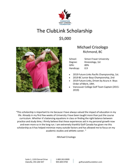 The Clublink Scholarship $5,000