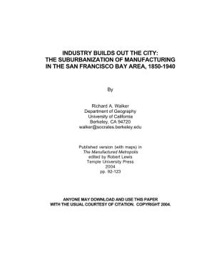 The Suburbanization of Manufacturing in the San Francisco Bay Area, 1850-1940